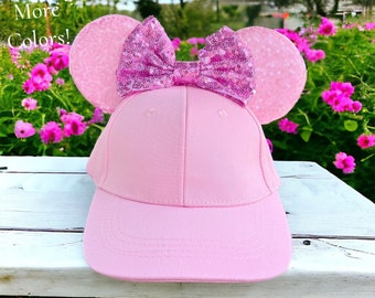 Pink Mouse Ears Hat With Sequin Ears, Mickey Ears Cap  display picture 3