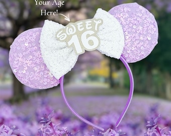 Uszy Myszki Minnie na 16 urodziny, uszy urodzinowe dla dorosłych i dzieci, uszy Myszki na imprezę, uszy Myszki Minnie dla każdego wieku, uszy Disneylandu, uszy urodzinowe Myszki Miki