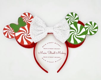 Minnie Mouse Ears, Christmas Holiday Minnie Ear, Peppermint Minnie Mouse Ears, Minnie Ears, Disneyland Ear, Mickey Santa, Disney Candy Ear