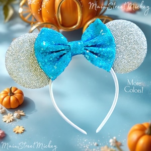 Minnie Mouse Cinderella Ears, Disney Ear For Adults and Kids, Mouse Ear, Princess Cinderella Ear, Disneyland Ear, Choose Bow and Ear Color