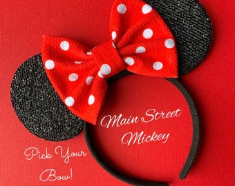 Orejas de Minnie Mouse, Orejas de Disney para adultos y niños, Orejas rojas de Minnie Mouse, Orejas de Minnie, Orejas de Disneyland, Elegir color de arco, Diadema de Mickey