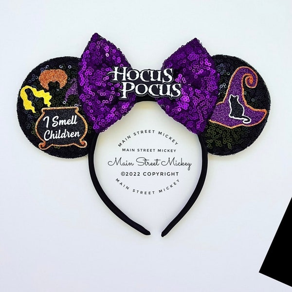 Hocus Pocus Minnie Mouse, oreilles de Mickey, oreilles de sorcière des méchants de Disney, oreille de Disneyland, oreilles de souris Halloween, oreilles de Minnie, oreilles de souris Boo Bash