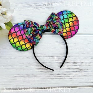 Minnie Mouse Rainbow Mermaid Ears, Disney Ears For Adults and Kids, Mickey Mermaid Ears, Disneyland Ear, Mickey Birthday Ears, Mouse Ear