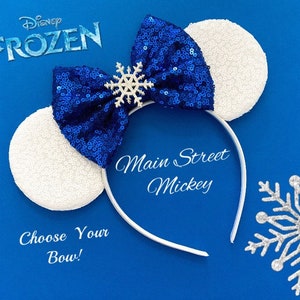 Minnie Mouse Elsa Ears, Frozen Mickey Ears, Disney Ears For Adults and Kids, Choose Bow Color, Minnie Ears, Disneyland Ear, Mickey Headband