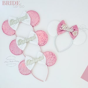 Minnie Mouse Ears, Wedding Ears For Adults and Kids, Bride Minnie Mouse Ears, Bachelorette Minnie Ears, Disneyland Ear, Mickey Wedding Squad