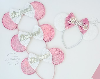 Minnie Mouse Ears, Wedding Ears For Adults and Kids, Bride Minnie Mouse Ears, Bachelorette Minnie Ears, Disneyland Ear, Mickey Wedding Squad