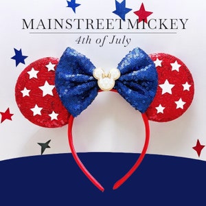 Minnie Mouse Ears, Disneyland Ear, Mickey Mouse 4th of July Ears, Mouse Ear, Mickey Ears, USA Ear, America Ears, Red White Blue Mouse Ear