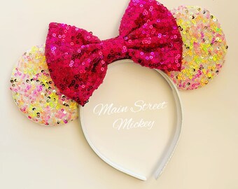 Orelhas iridescentes da Minnie Mouse, Orelhas da Disney para adultos e crianças, Orelhas da Minnie Mouse, Orelhas do Mickey Mouse, Orelha da Disneylândia, Tiara do Mickey