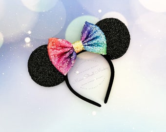 Orejas de ratón de malla con lentejuelas, diadema de Minnie y Mickey para niños y adultos.
