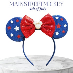 Minnie Mouse Ears, Disneyland Ear, Mickey Mouse 4th of July Ears, Mouse Ear, Mickey Ears, USA Ear, America Ears, Red White Blue Mouse Ear
