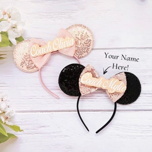 Minnie Mouse Ears, Mouse Ears For Adults and Kids, Team Minnie Mouse Ears, Custom Name Mickey Ears, Disneyland Ear, Coach Ear, Cheer Ear