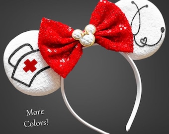 Minnie Mouse Nurse Ear, RN Nurse Mouse Ear, Mickey Ear, Disneyland Ear, Mouse Doctor Ear, Nurse Career Ears, Mickey Mouse Ear, Mouse Ears