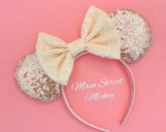 Orejas de Minnie Mouse, orejas de Disney para adultos y niños, orejas de Minnie Mouse color oro rosa, orejas de Minnie, orejas de Disneyland, elige el color del lazo, orejas de Mickey