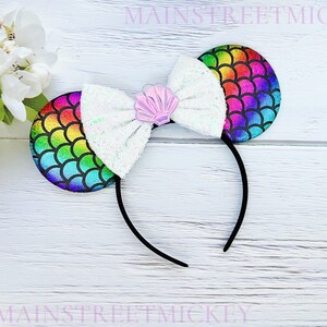 Minnie Mouse Rainbow Mermaid Ears, Disney Ears For Adults and Kids, Mickey Mermaid Ears, Disneyland Ear, Mickey Birthday Ears, Mouse Ear