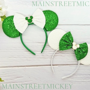 Minnie Mouse St. Patrick’s Day Ears All Ages, Disney Ears for Adults and Kids, Choose Ear and Bow Color, Minnie Ear, Mouse Ear, Birthday Ear