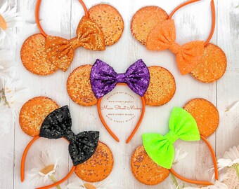 Minnie Mouse Ears, Disney Ears For Adults and Kids, Halloween Mouse Ear, Minnie Ears, Disneyland Ear, Choose Bow and Ear Color, Mickey Ear