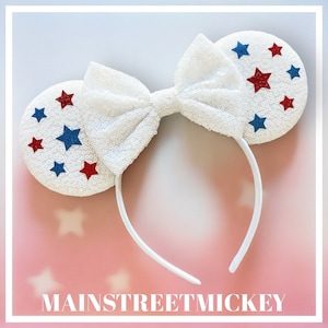 Minnie Mouse Ears, Disneyland Ear, Mickey Mouse 4th of July Ears, Mouse Ear, Mickey Ears, USA Ear, America Ears, Red White Blue Mouse Ear