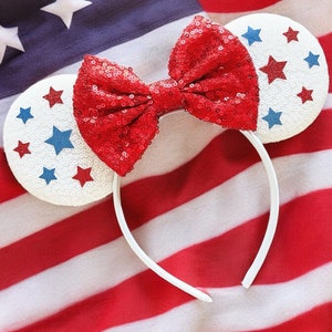 Minnie Mouse Ears, Disneyland Ear, Mickey Mouse 4th of July Ears, Mouse Ear, Mickey Ears, USA Ear, America Ears, Red White Blue Mouse Ear