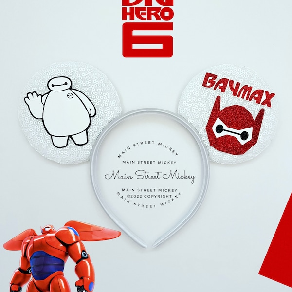 Minnie Mouse Baymax Ears, Big Hero 6 Mickey Ear, Baymax Minnie Ear, Disneyland Ear, Character Minnie Ear, Disney Ears, Big Hero 6 Party Ear