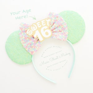 Minnie Mouse Sweet 16 Ear, Birthday Ears For Adults and Kids, Mouse Party Ears, Any Age Minnie Ears, Disneyland Ear, Mickey Birthday Ear