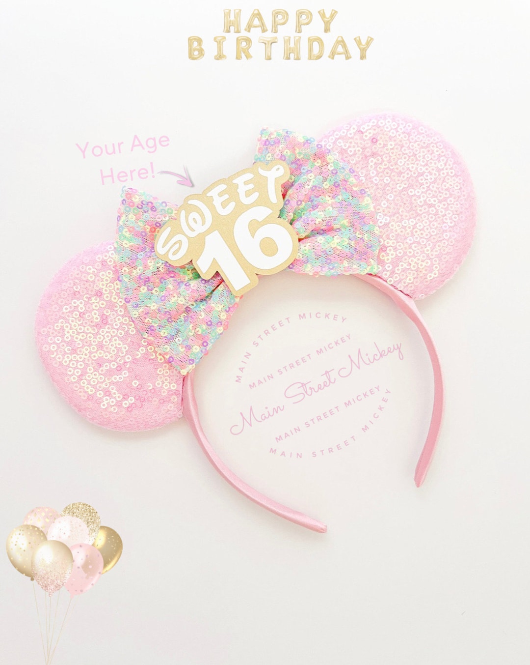 Minnie Mouse Sweet 16 Ear, Birthday Ears for Adults and Kids, Mouse ...