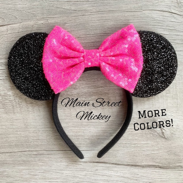 Minnie Mouse Ears, Disney Ears For Adults and Kids, Red Minnie Mouse Ears, Pink Minnie Ears, Disneyland Ear, Choose Bow Color, Mickey Ear