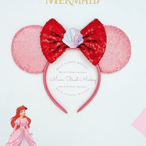 Minnie Mouse Ariel Ears, Disney Ears For Adults and Kids, Mermaid Minnie Mouse Ear, Minnie Ear, Disneyland Ear, Princess Party Ear