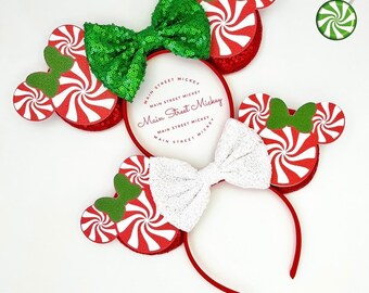 Minnie Mouse Ears, Christmas Holiday Minnie Ear, Peppermint Minnie Mouse Ears, Minnie Ears, Disneyland Ear, Mickey Santa, Disney Candy Ear