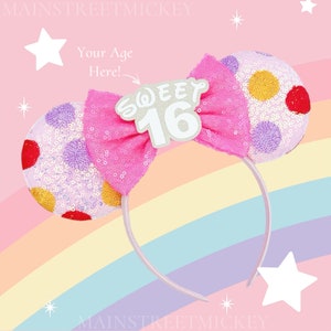 Minnie Mouse Birthday Ear, Your Age Ears For Adults and Kids, Mouse Party Ears, Any Age Minnie Ears, Disneyland Ear, Mickey Party Mouse Ear