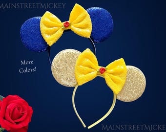 Minnie Mouse Belle Ears, Disney Ears For Adults and Kids, Beauty and the Beast Mouse Ears, Minnie Ears, Disneyland Ear, Princess Party Ear