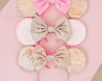 Minnie Mouse Ears, Disney Ears For Adults and Kids, Bride Minnie Mouse Ears, Minnie Ears, Disneyland Ear, Rose Gold Ears, Mickey Wedding