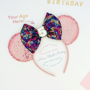 Minnie Mouse Ears, Birthday Ears For Adults and Kids, Minnie Mouse Party Ears, Any Age Minnie Ears, Disneyland Ear, Mickey Birthday Ear