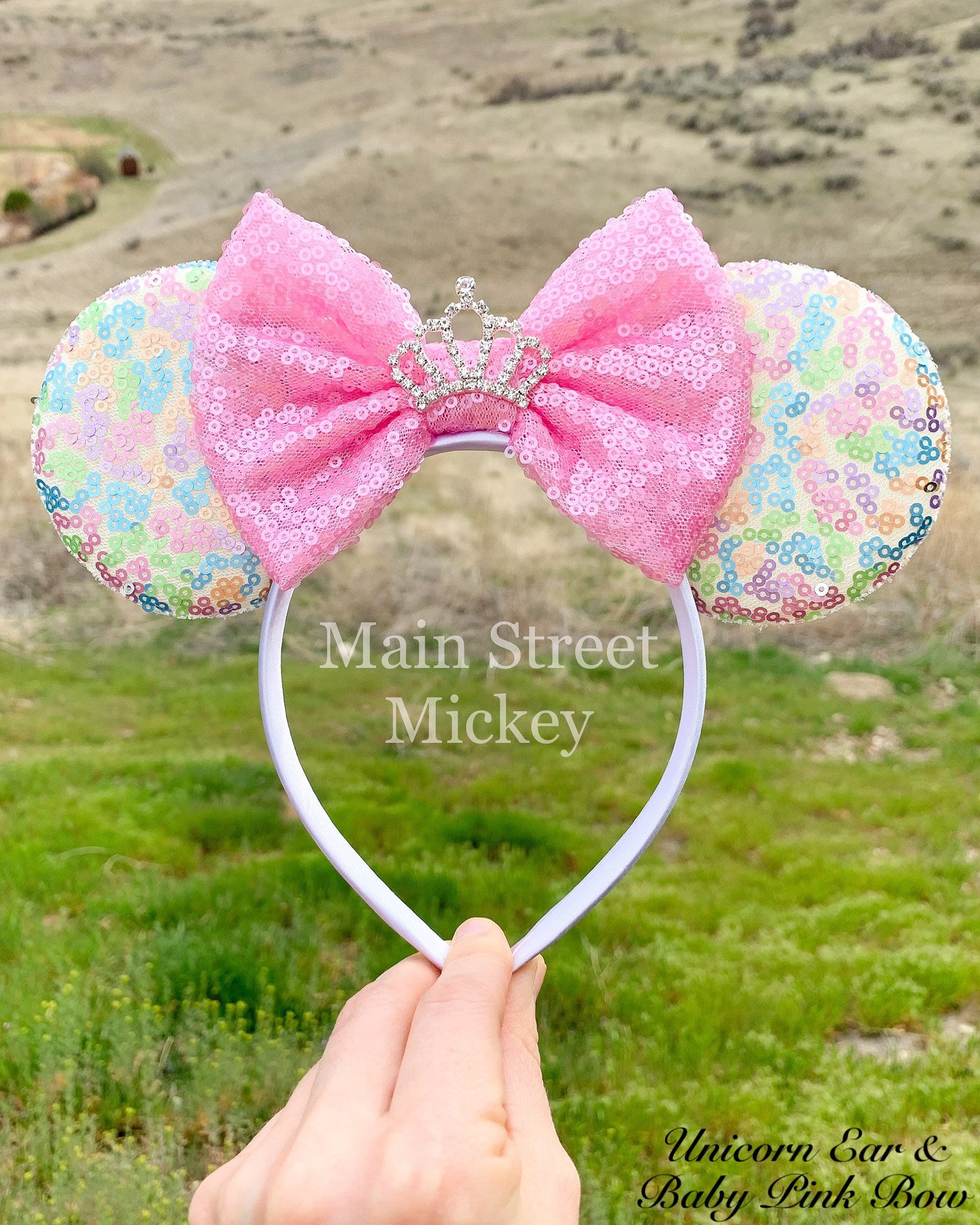 Women\'s Hot Pink Polyester Sequin Bow Mickey Mouse Headband Hair Accessory Pink Sequin Ears - Mickey Ears Headband - Little Ears Boutique main image 4