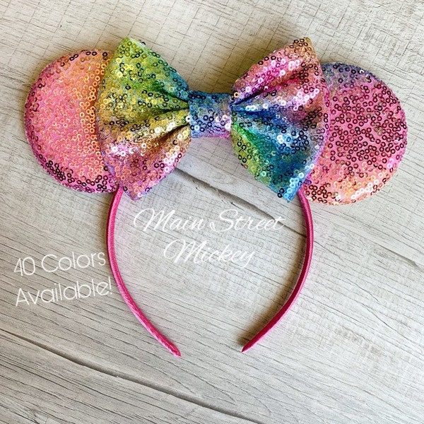 Minnie Mouse Ears For Adults and Kids, Disney Birthday Ears, Disneyland Ears, Mickey Ear, Sequin Minnie Ears, Sparkle Ears, Choose Bow Color