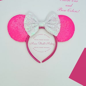 Minnie Mouse Ears All Ages, Disney Ears for Adults and Kids, Choose Ear and Bow Color, Minnie Ears, Pink Ears, Hot Pink Color Ears, Birthday