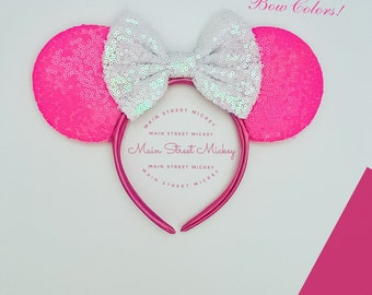 Minnie Mouse Ears All Ages, Disney Ears for Adults and Kids, Choose Ear and Bow Color, Minnie Ears, Pink Ears, Hot Pink Color Ears, Birthday