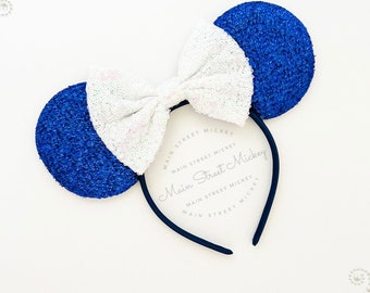 Minnie Mouse Ears, Disney Ears For Adults and Kids, Party Mouse Ears, Blue Minnie Ears, Disneyland Ear, Choose Bow Color, Mickey Birthday