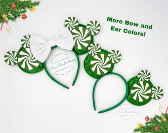 Minnie Mouse Ears, Christmas Holiday Minnie Ear, Peppermint Minnie Mouse Ears, Minnie Ears, Disneyland Ear, Mickey Santa, Disney Candy Ear