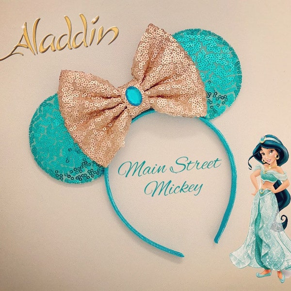 Jasmine Minnie Mouse Ears, Disney Ears For Adults and Kids, Minnie Ears, Disneyland Ear, Choose Bow Color, Aladdin Mickey Ears, Princess Ear