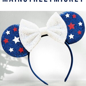 Minnie Mouse Ears, Disneyland Ear, Mickey Mouse 4th of July Ears, Mouse Ear, Mickey Ears, USA Ear, America Ears, Red White Blue Mouse Ear