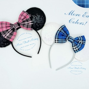 Minnie Mouse Ears, Disney Ears For Adults and Kids, Minnie Ears, Disneyland Ear, Mickey Mouse Ears, Mouse Ear, Plaid Minnie Ear, Plaid Bow