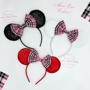 Minnie Mouse Ears, Disney Ears For Adults and Kids, Minnie Ears, Disneyland Ear, Mickey Mouse Ears, Mouse Ear, Plaid Minnie Ear, Plaid Bow
