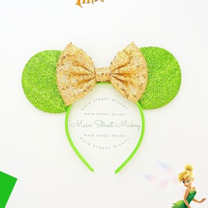 Minnie Mouse Tinkerbell Ears, Disney Ears For Adults and Kids, Party Mouse Ears, Green Minnie Ears, Disneyland Ear, Mickey Birthday, Pixie