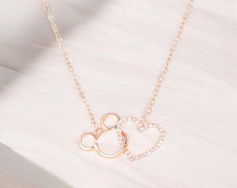 Minnie Mouse Rose Gold Necklace, Mickey Mouse Pendant, Minnie Mouse Charm, Disney Jewelry, Swarovski Crystal Mickey Necklace, Mickey Jewelry
