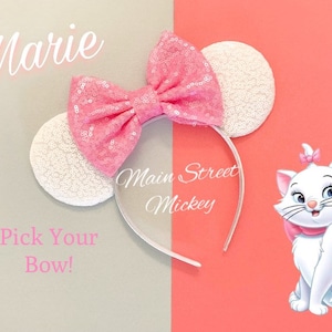 Minnie Mouse Ears Marie, Disney Ears For Adults and Kids, Choose Bow Color, Disneyland Ear, Aristocats Minnie Ear, Mickey Ears, Mouse Ears