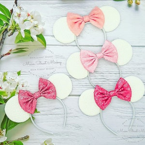 Minnie Mouse Ears All Ages, Disney Ears for Adults and Kids, Choose Ear and Bow Color, Minnie Ears, Pink Bow, White Color Ear, Birthday Ears