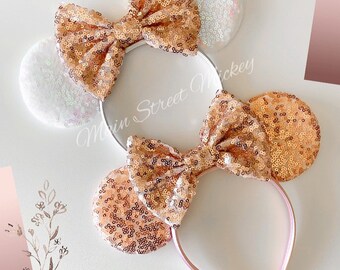 Orelhas da Minnie Mouse, Orelhas da Disney para Adultos e Crianças, Orelhas da Minnie Mouse para Noivas, Orelhas da Minnie, Orelhas da Disneylândia, Orelhas em Ouro Rosa, Orelhas do Mickey para Casamento