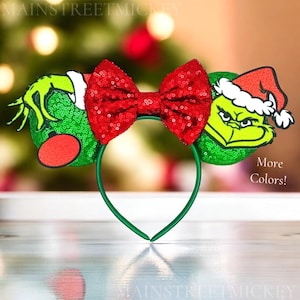 Minnie Mouse Ears, Christmas Holiday Minnie Ear, Grinch Minnie Mouse Ears, Minnie Ears, Disneyland Ear, Mickey Santa, Disney The Grinch Ear