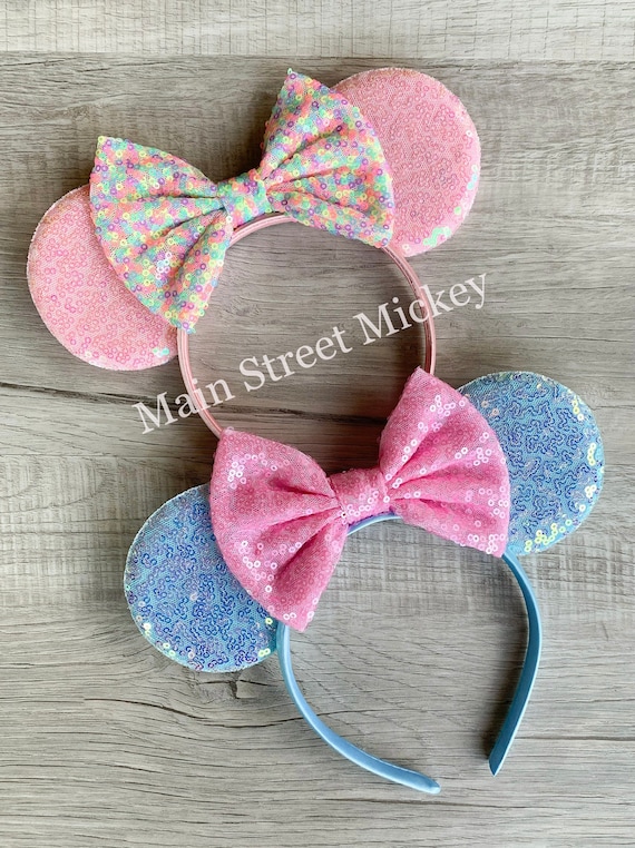 Disney Tokyo Disneyland Blue and Pink Sequin Mickey Minnie Mouse Ears Headband Tokyo Disney Resort Headband Ears Minnie Set Blue & Pink  main image 4