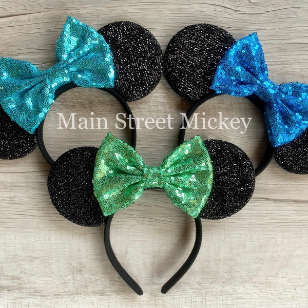 Minnie Mouse Ears, Disney Ears For Adults and Kids, Blue Minnie Ears, Birthday Minnie Ears, Disneyland Ear, Choose Bow Color, Mickey Ear